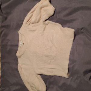 NWOT CHELSEA & VIOLET cream Fuzzy eyelash sweater SZ L.